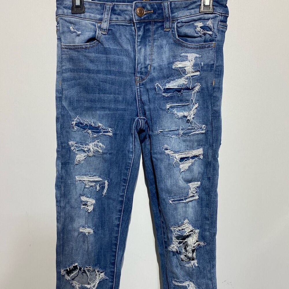 American Eagle Outfitters Women's Blue Distressed Hi-Rise‎ Jegging Jeans Size 4